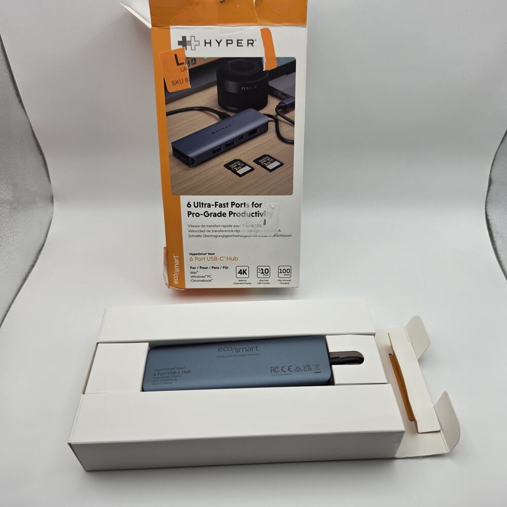 Hyper HyperDrive Next 6-Port USB-C Hub 4K HDMI 10Gbps SD PD100 HD4002 Open Box